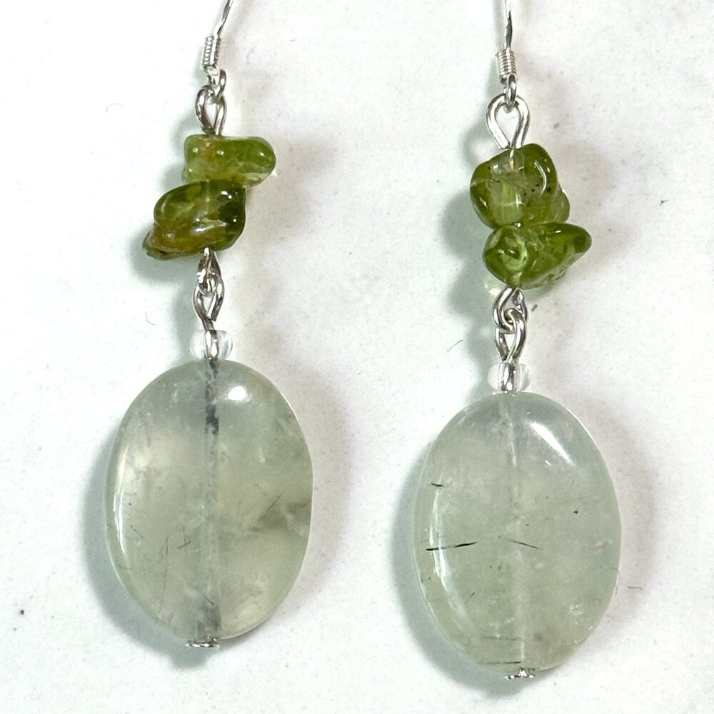 2/$20, Genuine. Light Green Prehnite & Peridot Sterling Silver Dangle Earrings